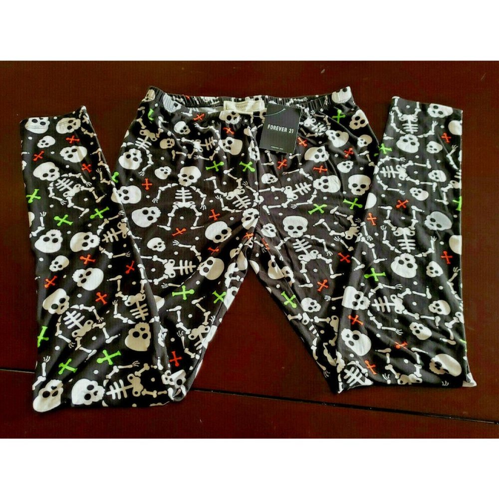 Forever 21 Womens Skeleton Halloween Fall Print High-Rise Leggings NWT